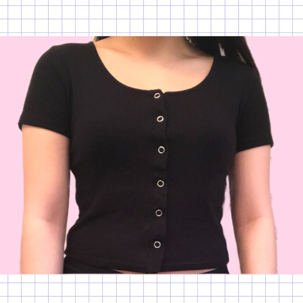 Simple Black Top with Silver Button Detailing